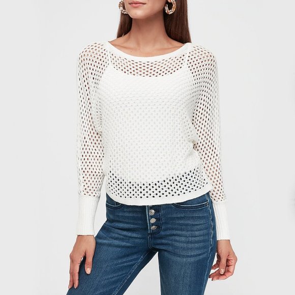 Express Sweaters - NEW! Ivory Open Stitch Dolman Sweater